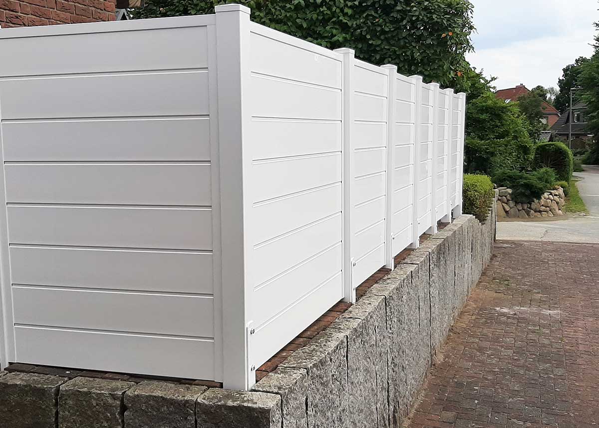 Mülltonnenverkleidung Sichtschutz Mülltonnenplatz weiß PVC Kunststoff