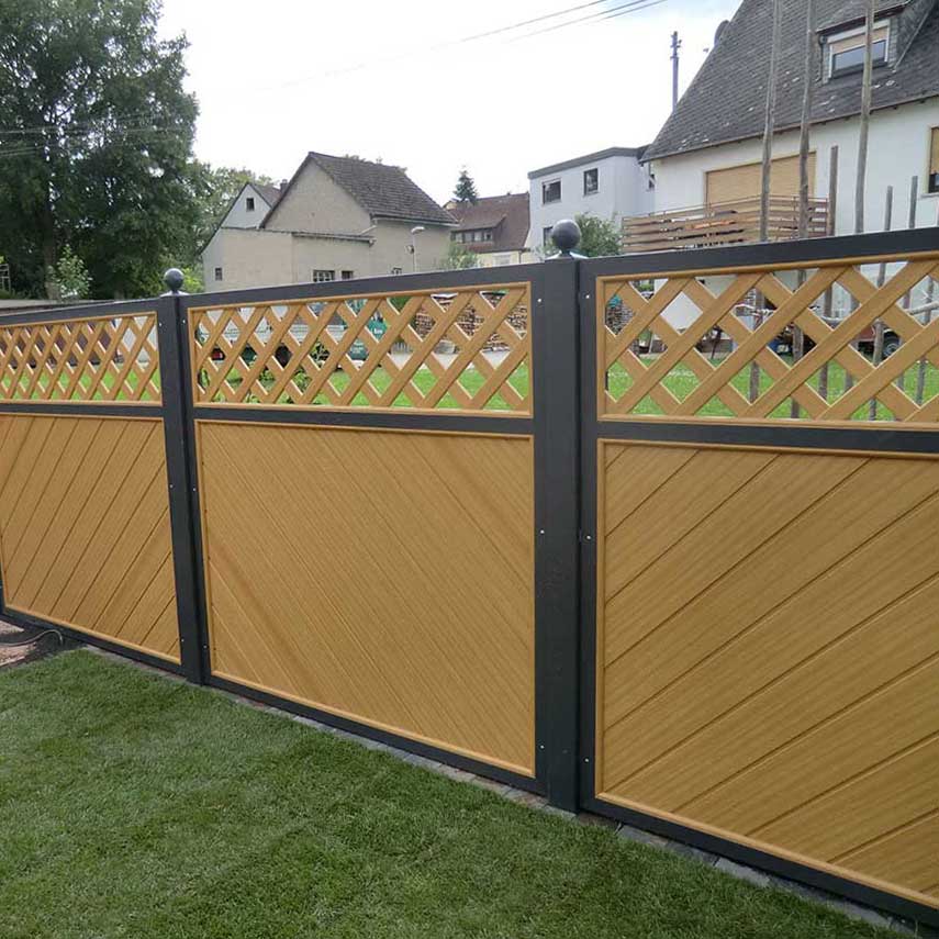 SICHTAFLEX GERADE - mit abwechlungsreichen diagonalen Verlauf in Bergkiefer Sichtschutzzaun aus Kunststoff PVC in Holzoptik Bergkiefer und Anthrazit im Garten