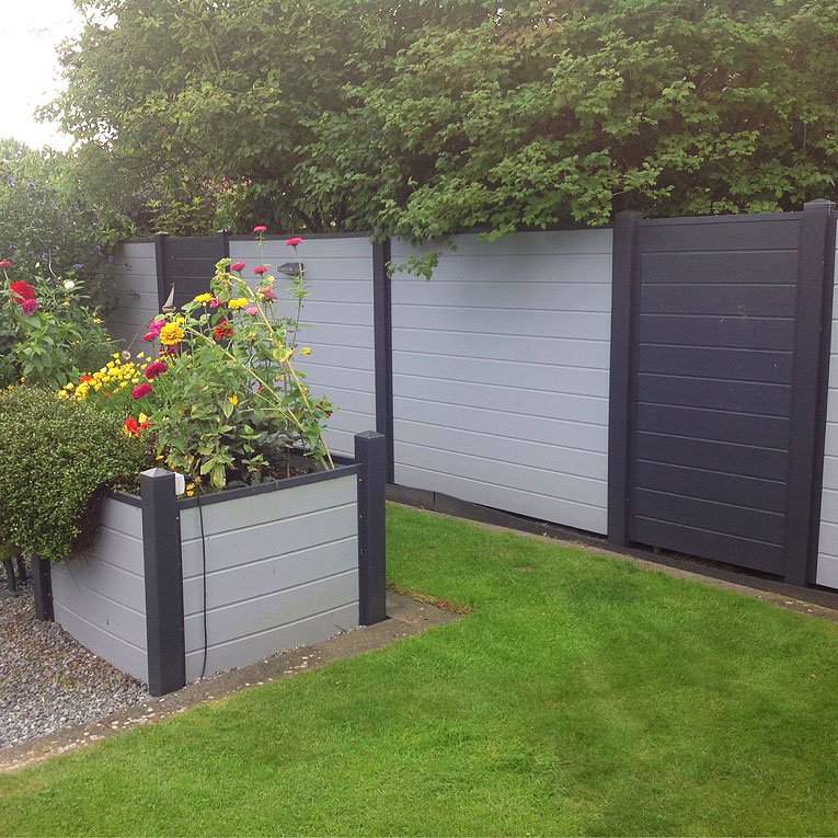 ECOLINE - beliebte Farbkombination Anthrazit-Grau Sichtschutzzaun aus Kunststoff PVC in Grau und Anthrazit im Garten, verschiedene Nutzung