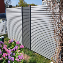 Rhombussichtschutzwand aus Aluminium mit Rhombusleisten in Grau und Anthrazit