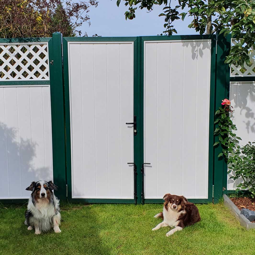 Sichtschutztür Weiß Moosgrün Kunststoff PVC Gartentür Garten Doppeltür 2-Flügel