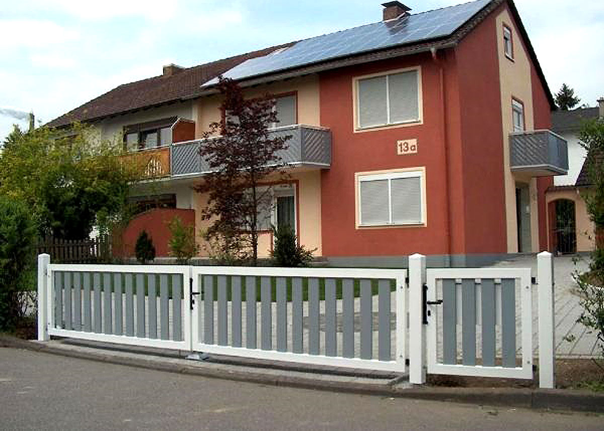 Rahmenzaun Rahmentor Hoftor weiß Grau