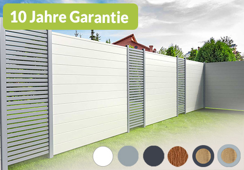 Basicline Sichtschutz Kunststoff PVC in Weiß Aluminium Steckpfosten