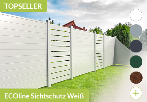 Sichtschutzzaun der Baureihe Ecoline mit Spaltsichtschutz  in Weiß aus Kunststoff