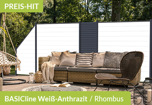 Sichtschutzzaun der Baureihe ECOline mit Spaltsichtschutz in Weiß aus Kunststoff