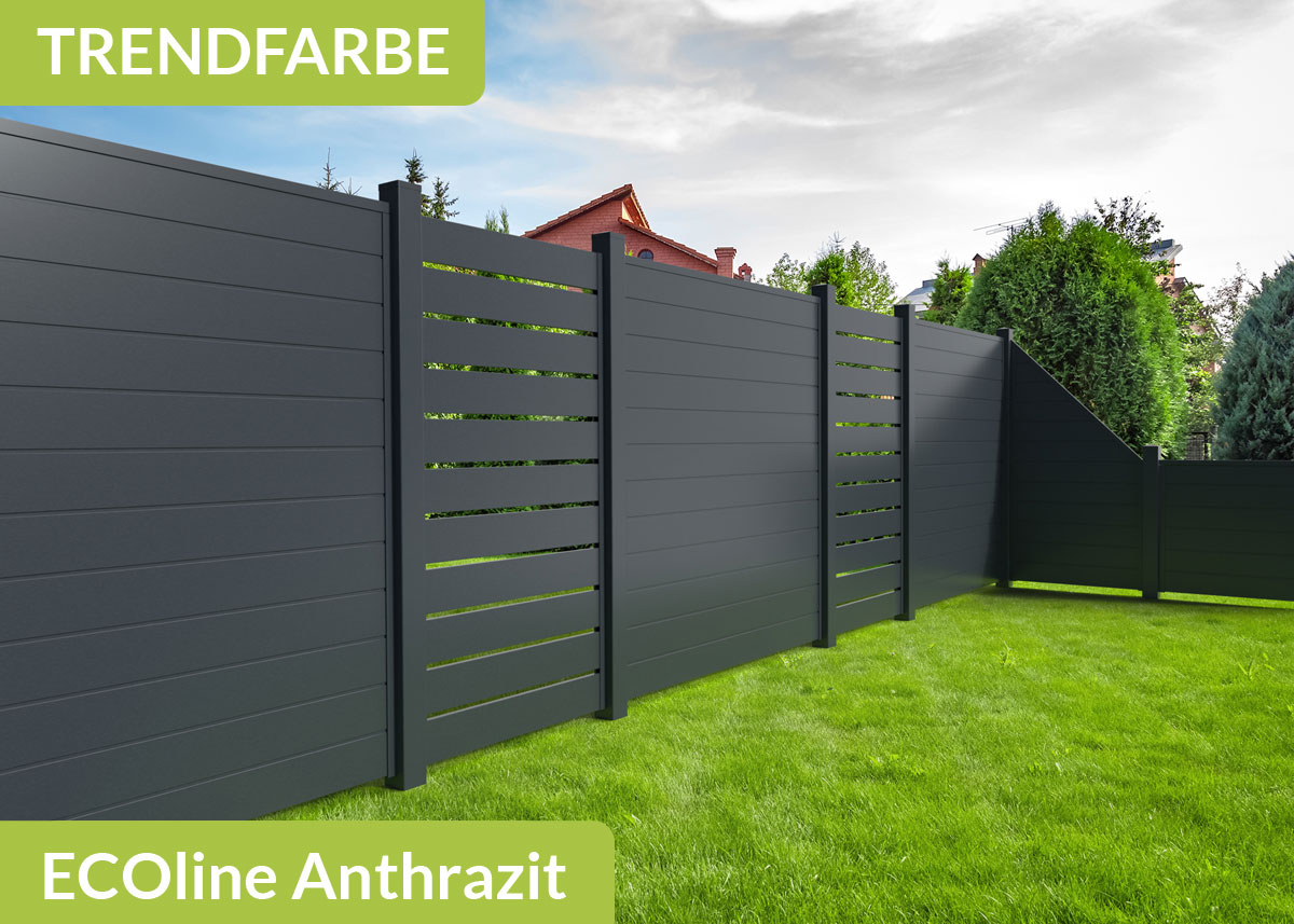 Sichtschutzzaun Spaltsichtschutz in Anthrazit aus Kunststoff der Baureihe Ecoline