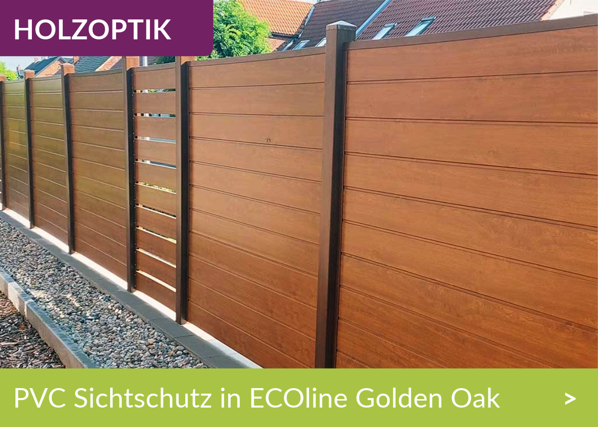 Sichtschutz Kunststoff PVC Golden Oak braun Eiche Holzoptik Spalt Ecoline