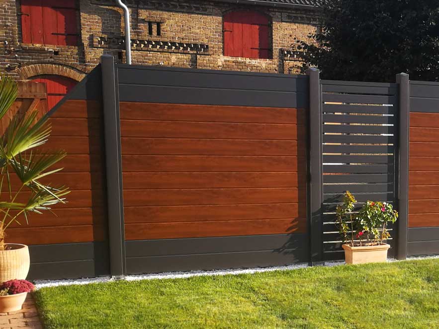 Kunststoff-Sichtschutzzaun Sichtschutz Kunststoff PVC Anthrazit Holzoptik Nussbaum Spalt