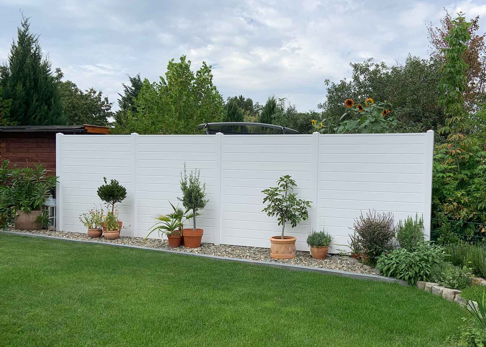 ECOLINE - freundliches Weiß erhellt Ihren Garten Sichtschutzzaun aus Kunststoff PVC in Weiß im Garten Sichtschutzwand