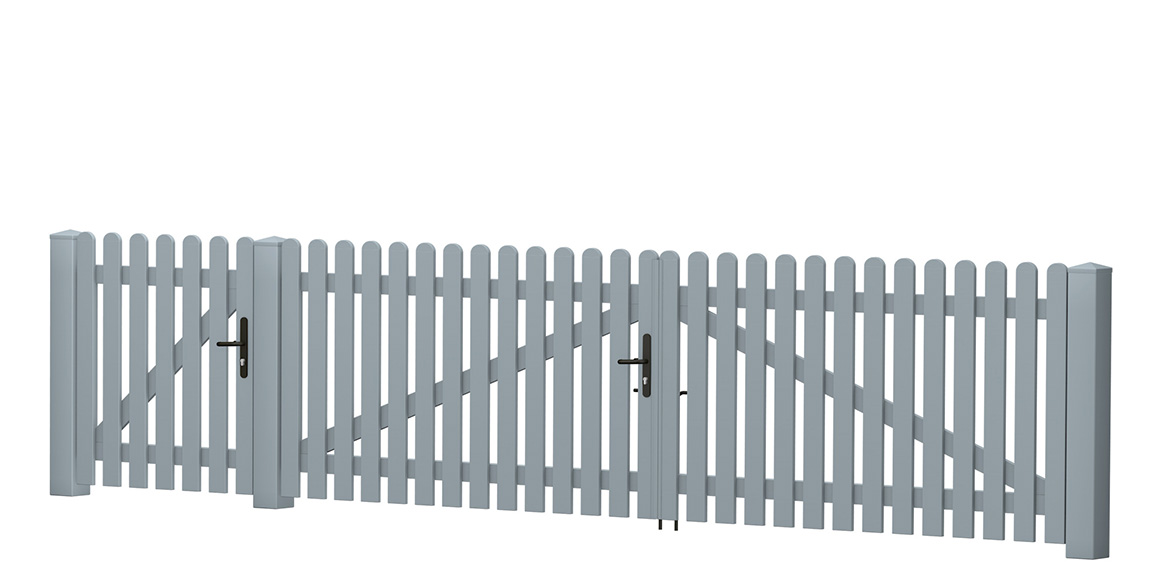 Gartentor-Pforte-Kombination Gerade PVC-Kunststoff Silbergrau