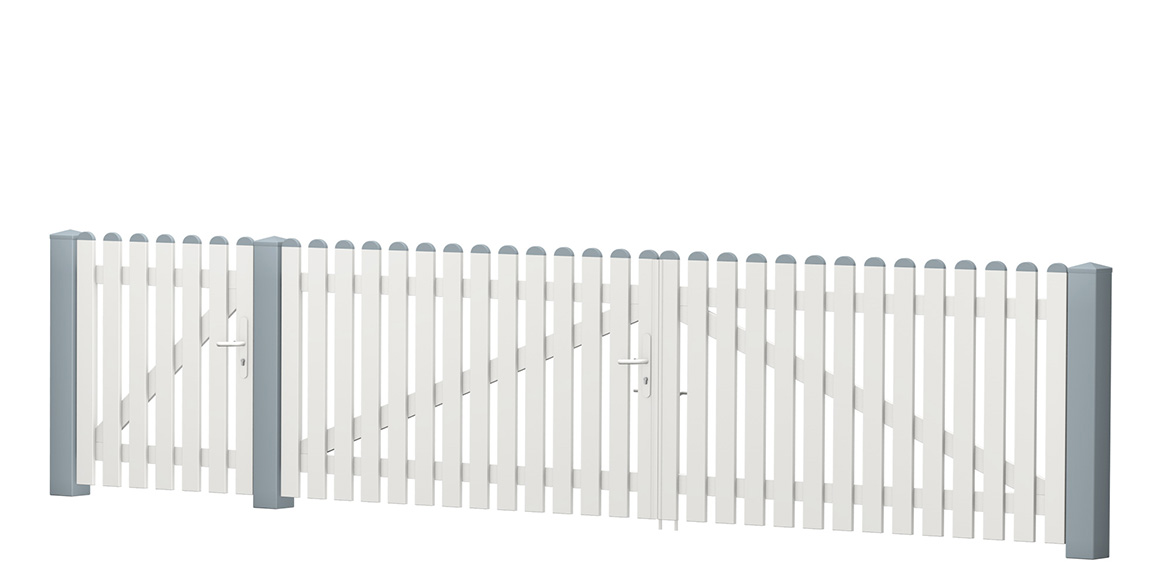 Gartentor_Gerade_PVC-Kunststoff_Weiß - Silbergrau