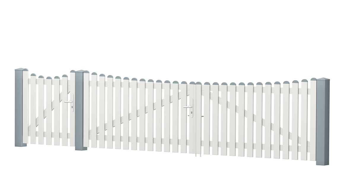 Gartentor_Gerade_PVC-Kunststoff_Weiß - Silbergrau