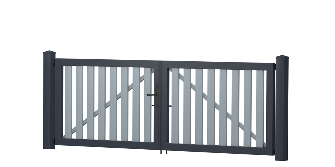 Gartentor 2-flügelig 300x100cm Anthrazit-Silbergrau