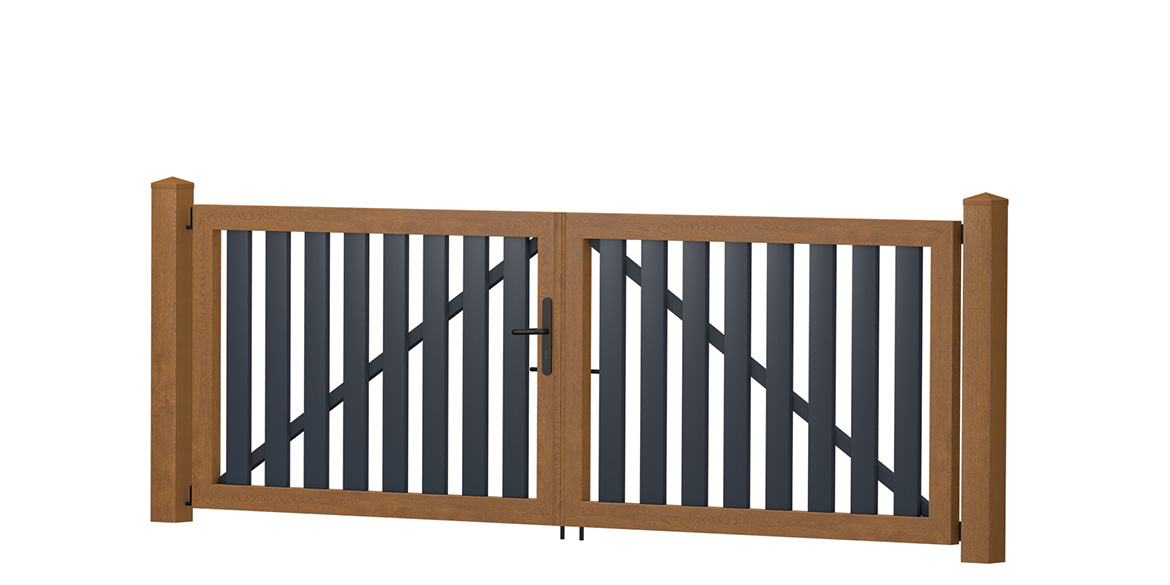 Gartentor 2-flügelig 300x100cm Golden Oak-Anthrazit