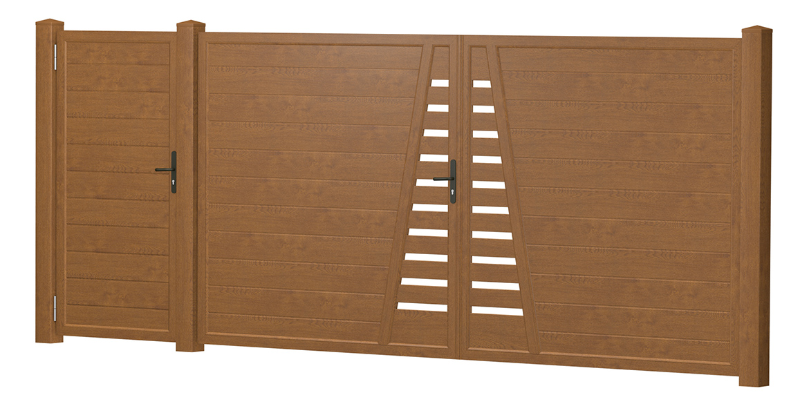 Sichtschutztür Doppeltor Kunststoff Designgitter Golden Oak