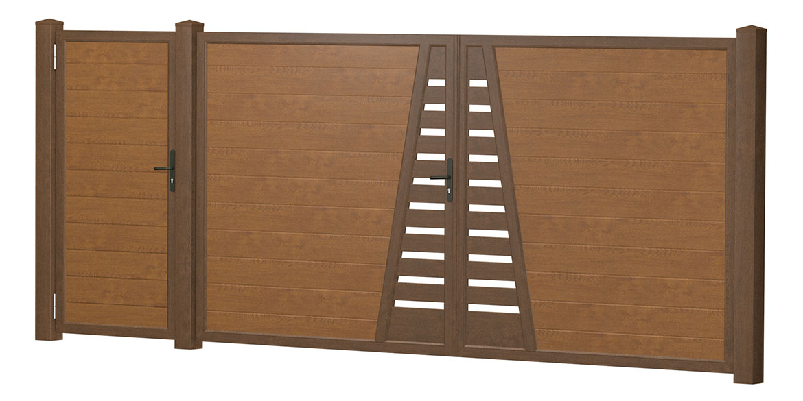 Sichtschutztür Doppeltor Kunststoff Designgitter Golden Oak
