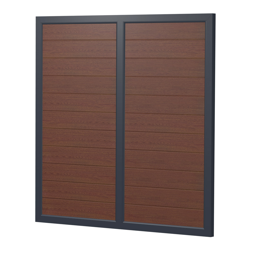 Sichtschutz Element Kunststoff Dicht mit Kämpfer 180cm Nussbaum Anthrazit