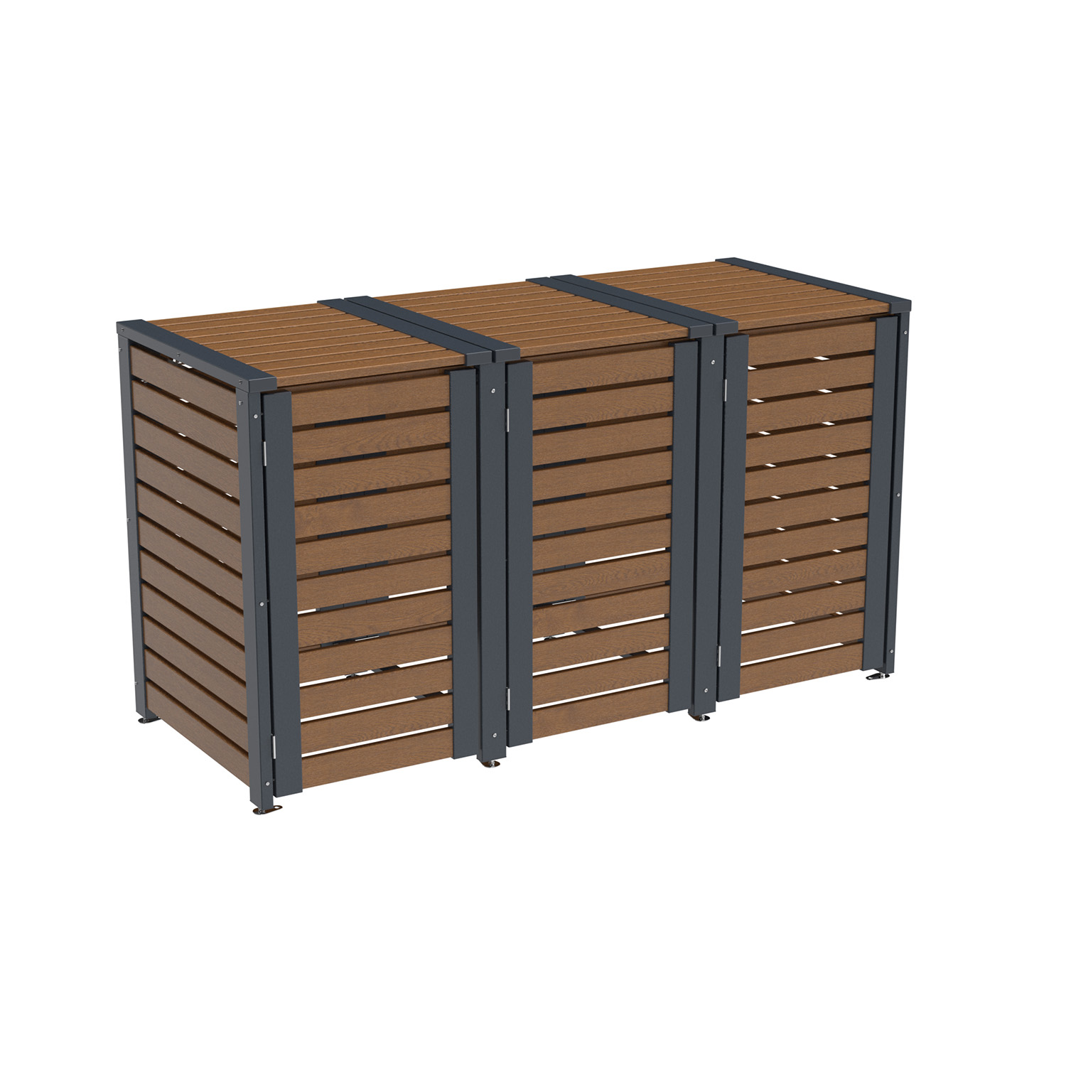 PVC 3er Tonnenboxen aus Kunststoff in Golden Oak - Anthrazit